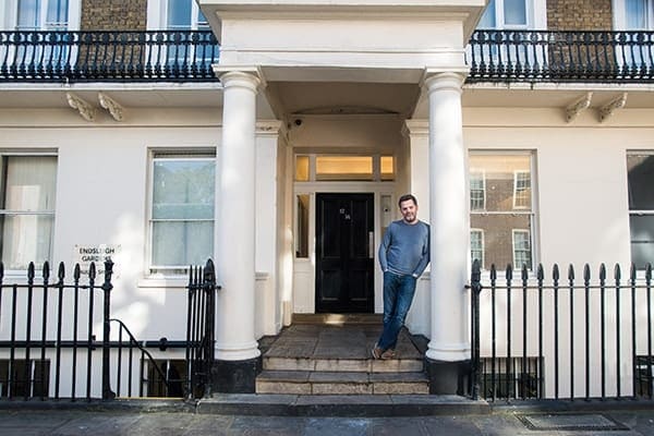 Will standing outside a house for St Mungos charity where iMist installed fire suppression system to help people protect themselves